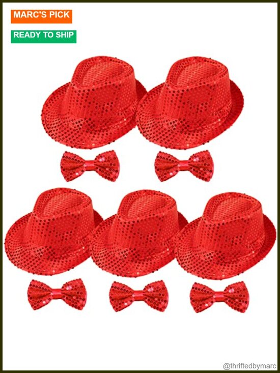 Sequin Fedora Hat and Bow Tie Set for Dance Costume Party main image 4